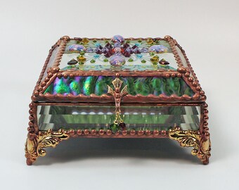 Jewel Encrusted,Treasure Box, Stained Glass, Bridal Gift, Stained Glass, Vintage Jewels, Swarovski Crystals, Made in USA, Faberge Style