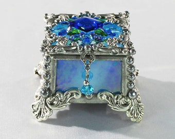 Jewel Encrusted Fairy Box, Ring Box, Swarovski Crystals, Stained Glass, Rosary Box, Made in the USA