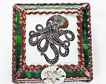 Octopus, Treasure Box, stained glass box, stained glass, display box, jewelry box, , souvenir, mystic