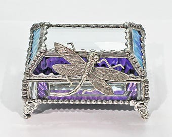 Trinket box, jewelry box, dragonfly, glass treasure box