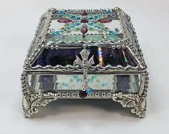 Jewel Encrusted,Treasure Box, Stained Glass, Bridal Gift, Stained Glass, Vintage Jewels, Swarovski Crystals, Made in USA, Faberge Style