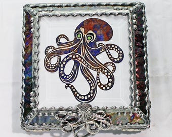 Octopus, Treasure Box, stained glass box, stained glass, display box, jewelry box, , souvenir, mystic