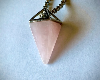 Rose Quartz Pyramid Pendulum Necklace