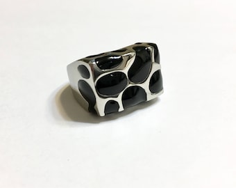 Square Rounded Black and Stainless Steel Ring