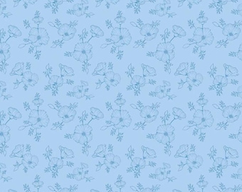 Golden Poppies Tonal Blue - Yardage