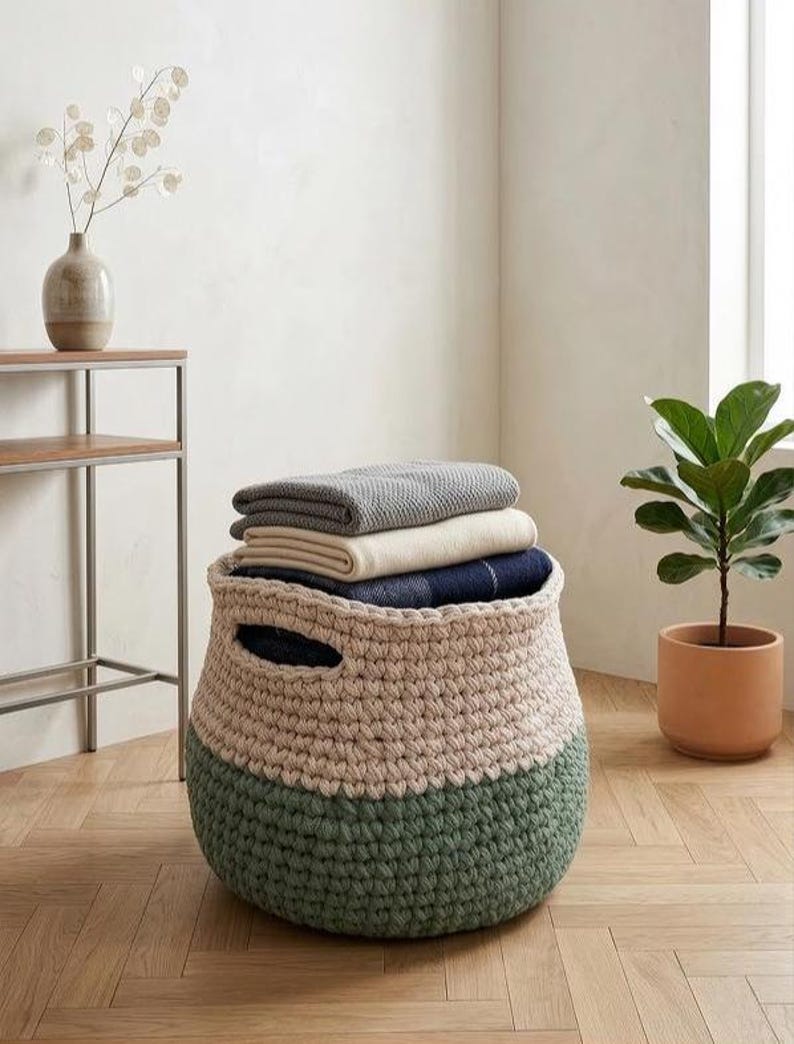 Chunky Crochet Storage Basket Pattern | Easy Blanket Holder (PDF Download) image 2