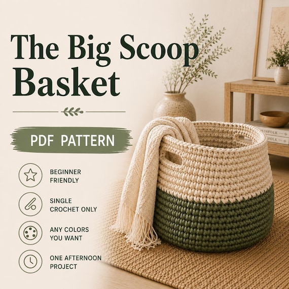 Chunky Crochet Storage Basket Pattern | Easy Blanket Holder (PDF Download)