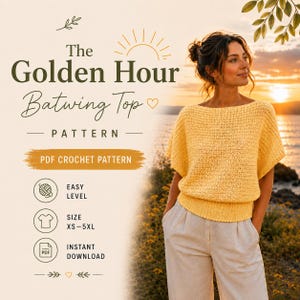Golden Hour Batwing Top Crochet Pattern | Easy Boho Summer Shirt (PDF Download)