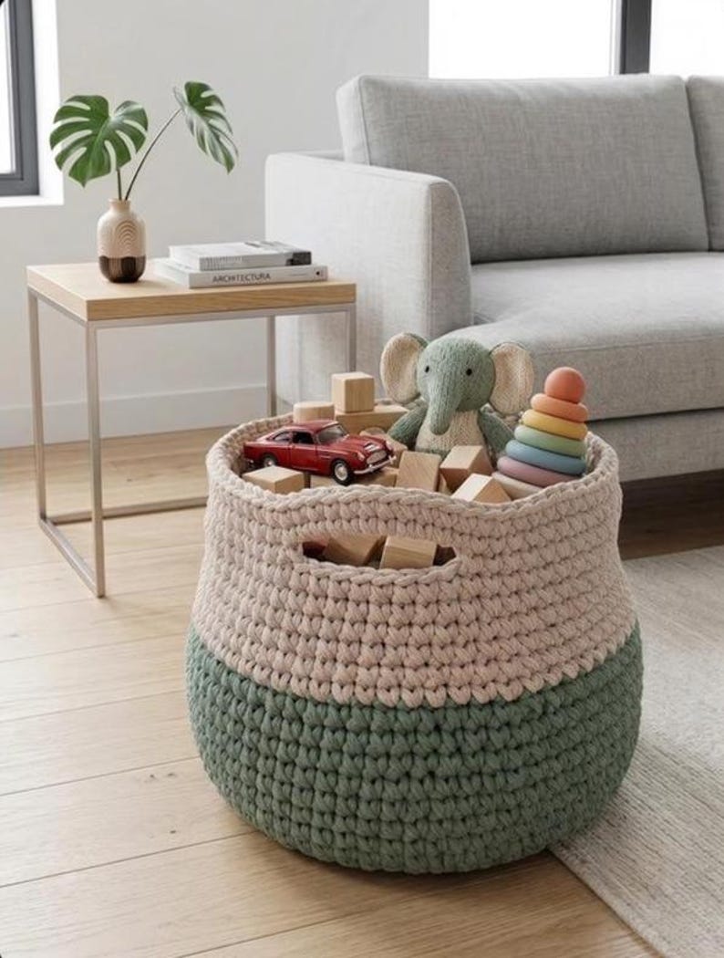 Chunky Crochet Storage Basket Pattern | Easy Blanket Holder (PDF Download) image 4