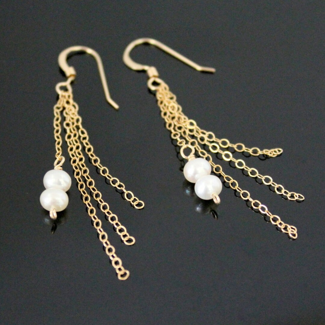 TASSEL Gold Earrings With Freshwater Pearl 14k Gold Filled or Sterling ...