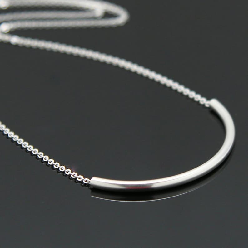 Sterling Silver Tube Necklace Curved Tube Necklace Tube Bar Etsy