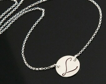 Sterling Silver INITIAL Necklace, Personalized Necklace, Initial Disc Necklace, Large Initial Necklace, Monogram Necklace.