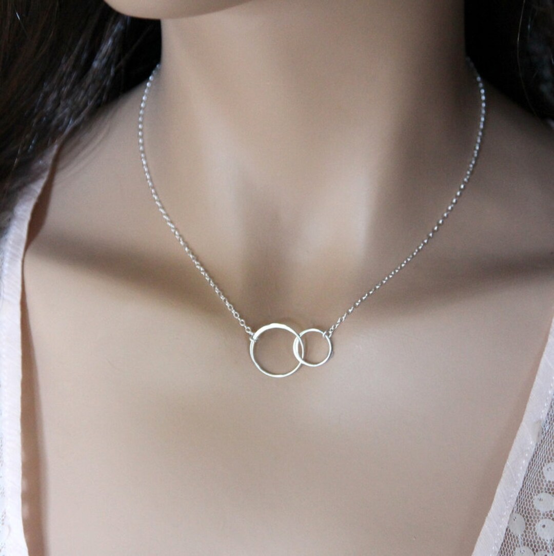 Double Circle Necklacesterling Silver, Two CIRCLE Link Necklace