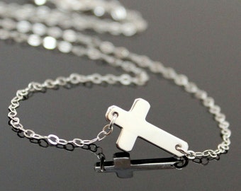 SIDEWAYS Cross Necklace, Sterling Silver Cross Necklace, Cross Pendant.