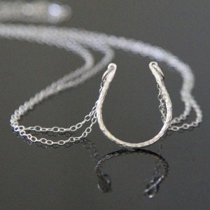 Sterling Silver HORSESHOE Necklace, Double Strand Large Horseshoe Necklace, Lucky Charm.