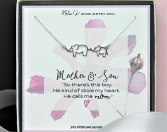 Collar de madre e hijo, collar de mamá y bebé elefante, regalo para nueva mamá, collar para mamá, collar de buena suerte, colgante de mamá y elefante.