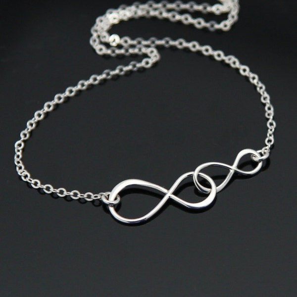 Bague 'Sisters' Double Infini En Argent Sterling - Neuf Avec étiquettes - #1 Sis Avec Noir