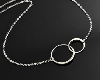 Two CIRCLE Necklace-Sterling Silver, Mother and Daughter Necklace, Eternity Pendant, Double Circle Necklace, Interlocking Circle Necklace.