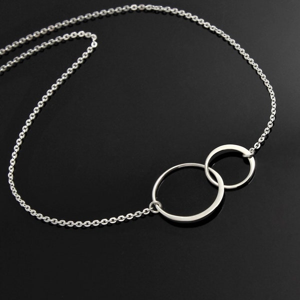 Two CIRCLE Necklace-Sterling Silver, Mother and Daughter Necklace, Eternity Pendant, Double Circle Necklace, Interlocking Circle Necklace.