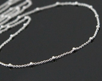Sterling Silver Beaded Necklace, Dew Drops Necklace, Layering Necklace, Long Silver Necklace, Up to 40 Inches.
