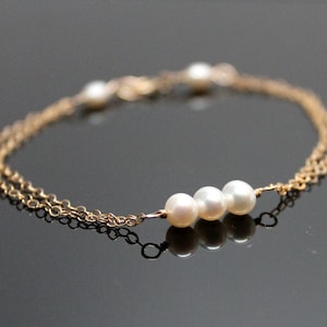 Freshwater Pearl Bracelet, 14k GOLD FILLED, Past, Present and Future, Bridesmaids Gift.
