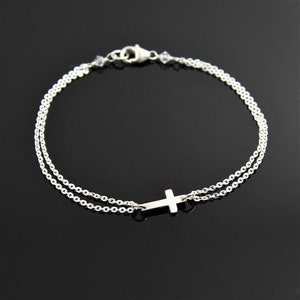 Sideways Cross Bracelet - STERLING SILVER, Small Cross Bracelet, Dainty Cross Bracelet, Silver Cross Bracelet, Religious Bracelet.