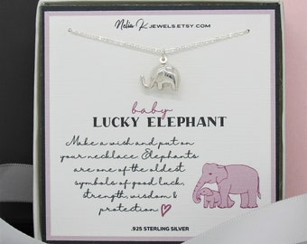 ELEPHANT Necklace-Sterling Silver, Good Luck Elephant Necklace, Lucky Elephant Necklace, Baby Elephant Necklace, Good Luck Charm Pendant.