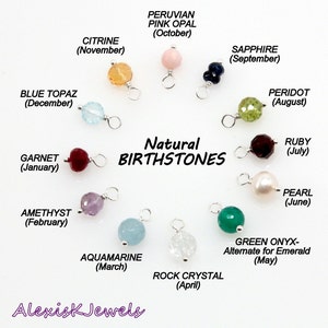 ADD a BIRTHSTONE Charm, CHOOSE your Natural Birthstones, Family Birtstones, Sapphire, Citrine, Aquamarine, Blue Topaz.