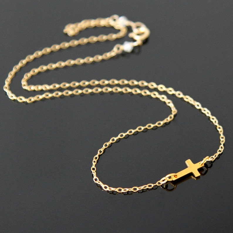 SIDEWAYS Cross Necklace Gold Tiny Cross Necklace Gold Filled Etsy