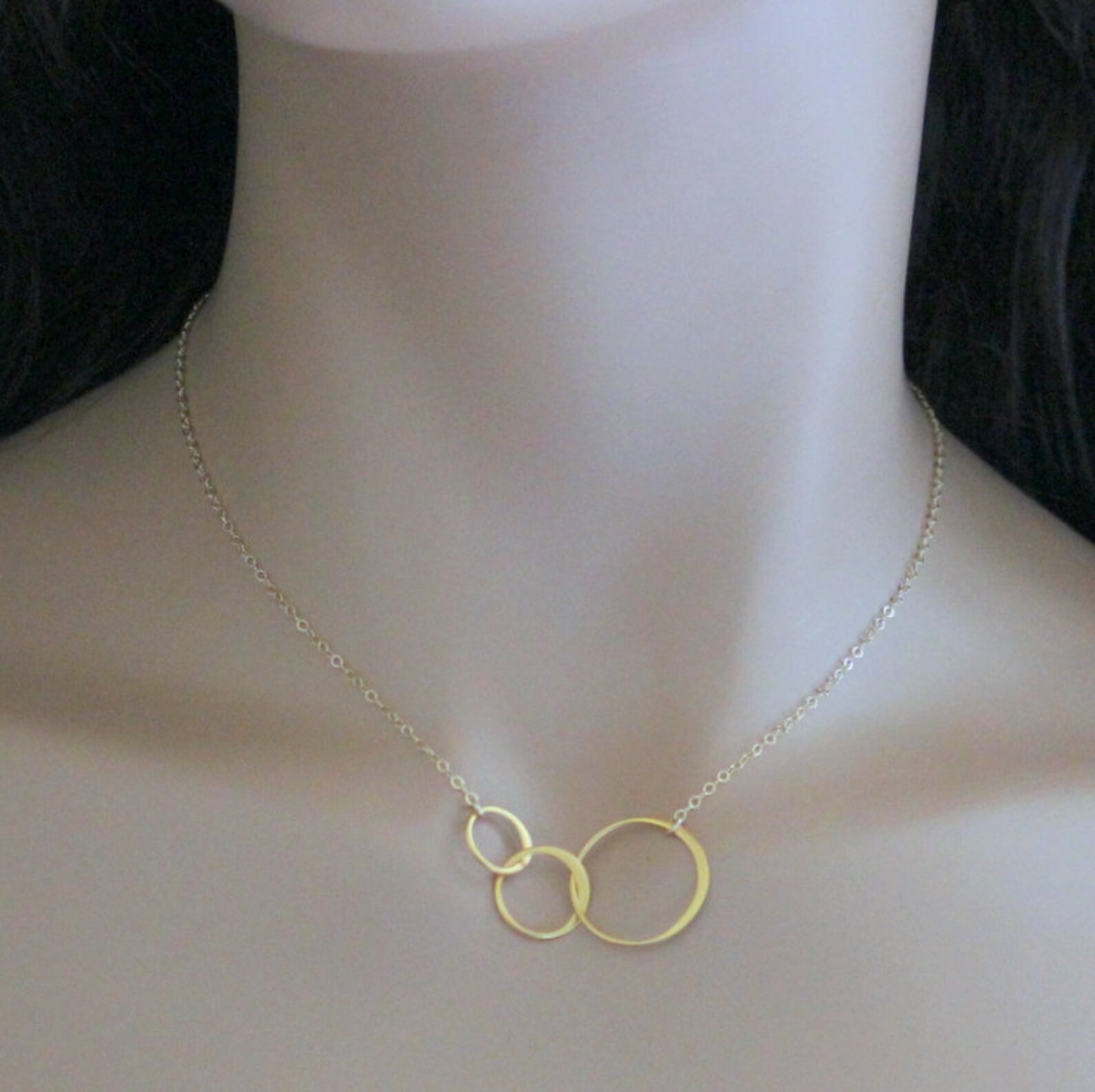 Gold CIRCLE Necklace Three Interlocking Circle Necklace Past Etsy