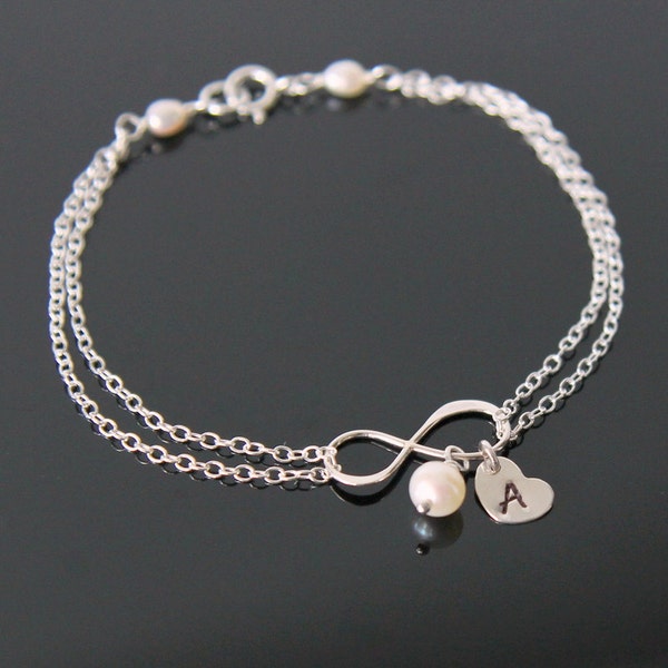 INFINITY Heart Initial Bracelet, Infinity Initial Bracelet, Choose your Birthstone Bracelet, Bridesmaid Bracelet.