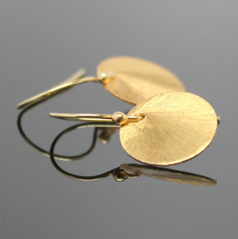 Gold DISC Earrings Vermeil, Brushed Round Earrings, Sun Drop Earrings. image 1