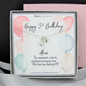 Birthday Gift for Girl, 3rd Birthday Gift Necklace, Little Girls Pendant, Birthday Birthstone Pendant, Initial Charm Pendant,STERLING SILVER