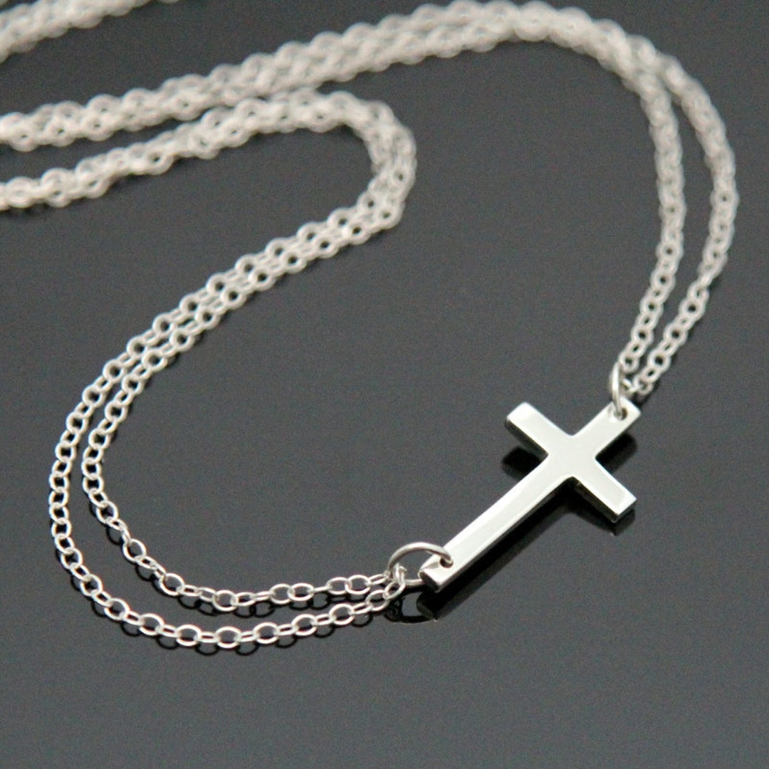 SIDEWAYS Cross Necklace, STERLING SILVER, Large Silver Cross Necklace
