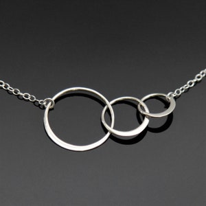 THREE Circle Necklace - Sterling Silver,  ETERNITY Circle Necklace, Interlocking Circle Necklace, Past Present Future.