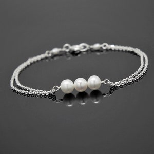 Freshwater PEARL Bracelet-STERLING SILVER, Three Pearls Bracelet, Past Present and Future, Bridesmaids Pearl Bracelet, Love Pearl Bracelet.