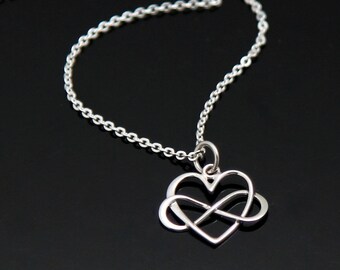 INFINITY Heart Necklace, Silver Infinity Heart Necklace, Love Necklace, Infinity Necklace, Sterling Silver.
