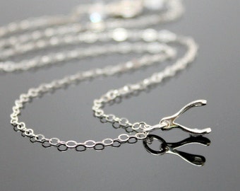 WISHBONE NECKLACE in Sterling Silver, Small Wishbone Necklace, Make A Wish.