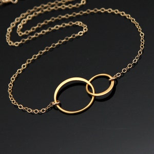 Double Circle Necklace, Gold Two CIRCLE Necklace, Interlocking Circle Necklace, Eternity Circle Necklace, Gold Filled and Vermeil.