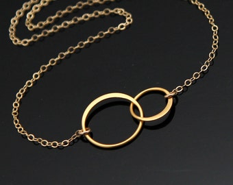 Double Circle Necklace, Gold Two CIRCLE Necklace, Interlocking Circle Necklace, Eternity Circle Necklace, Gold Filled and Vermeil.