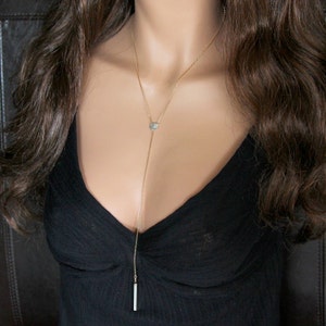BAR Necklace, Lariat Bar Necklace, Two-tone Bar Necklace, Y Necklace, 14K Gold Filled/Sterling Silver, Long Necklace.