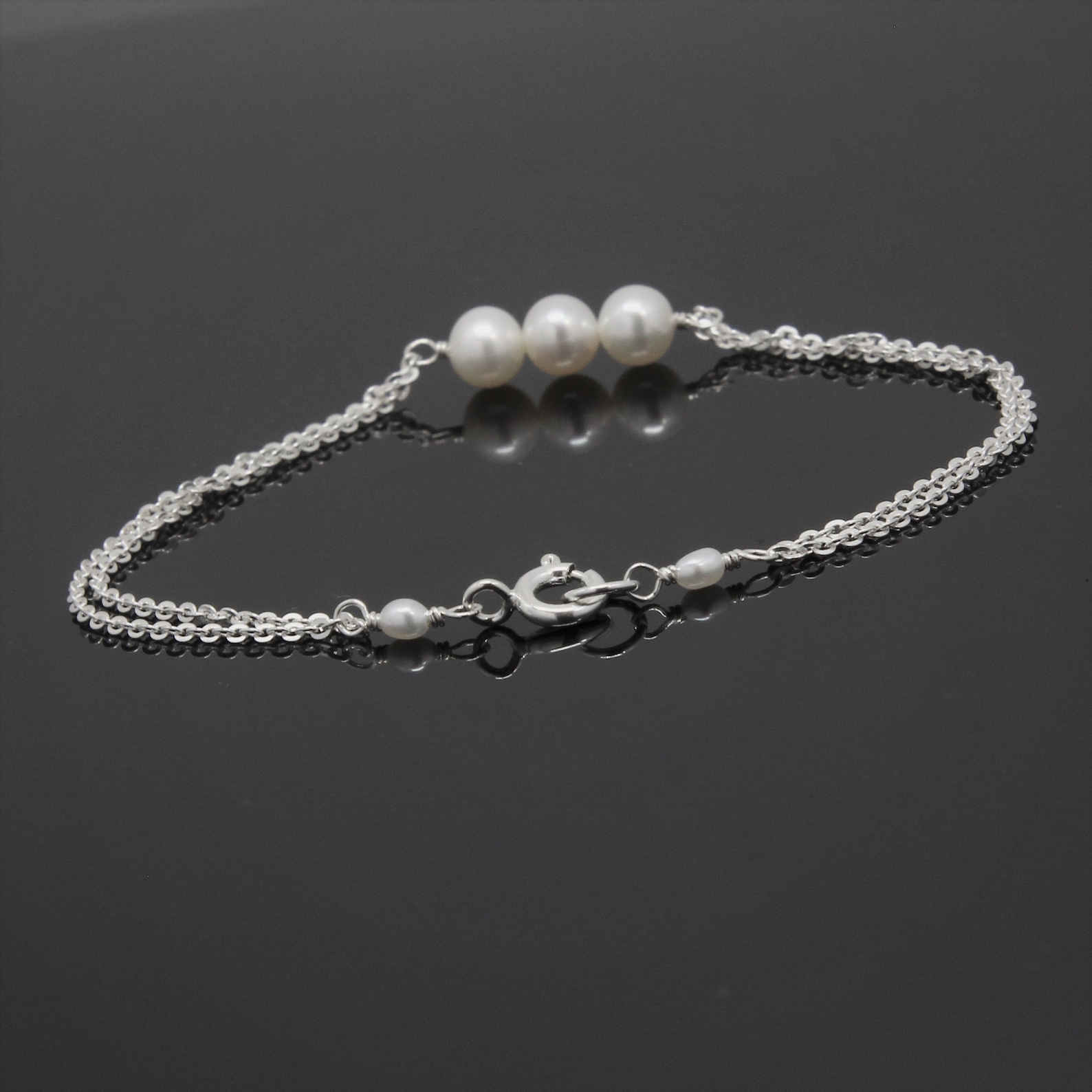 Freshwater PEARL Braceletsterling SILVER Three Pearls Etsy