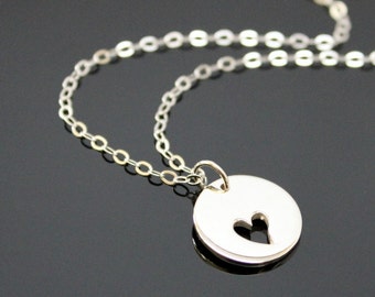 Sterling Silver HEART Necklace, Heart Tag Necklace, Mom Daughter Necklace, Mother of the Bride Necklace, Bridesmaids Gift, Love Necklace.