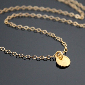 Tiny CIRCLE Neklace, Circle Disc Necklace - Gold Filled and 24k VERMEIL , Tiny Dot Necklace, Brushed Starburst Finish.