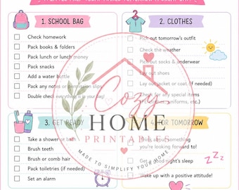 Checklist voor de avond voor school | Avondroutineplanner (direct te downloaden als PDF)
