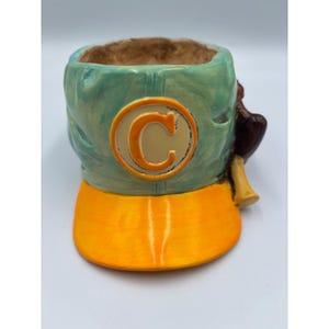 Casquette de baseball vintage japonaise, pot de fleurs en céramique, gant et batte bleu sarcelle et orange, référence 55-124