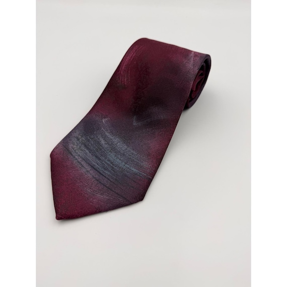 Towne Square Mens Necktie Abstract Painterly Burgundy Charcoal Made in USA Tie