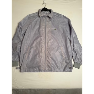 Vintage Lacoste Club windjack, paars nylon, met volledige ritssluiting, herenmaat L