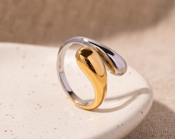 Anello aperto bicolore oro e argento, regalo di compleanno o Natale per lei.