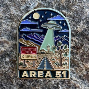 Area 51 Enamel Pin - Road Trip Americana – UFO, Alien Abduction (Vintage Style Travel Badge)